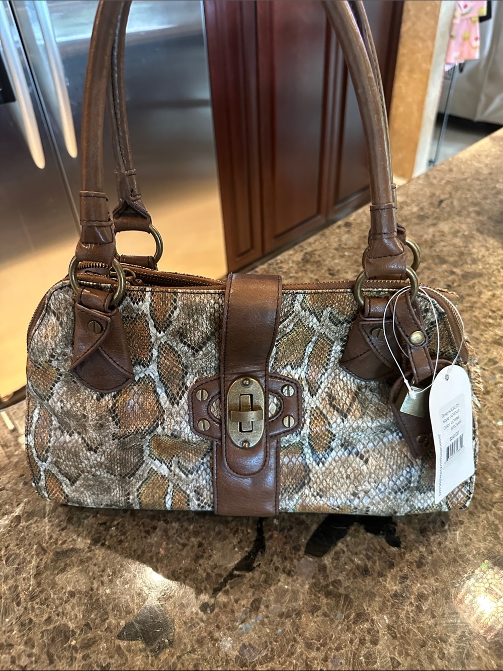 Jessica Simpson Brown Snake-Print Shoulder Bag